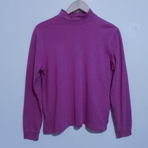 Vintage LL Bean Mock Neck Top-Medium-Long Sleeve-Purple-Y2K-Classic-Minimal